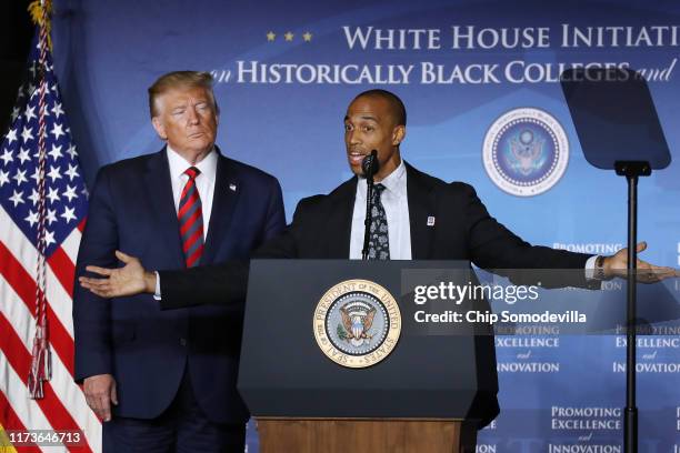 White House Opportunity and Revitalization Council Executive Director Scott Turner speaks at the invitation of U.S. President Donald Trump during the...