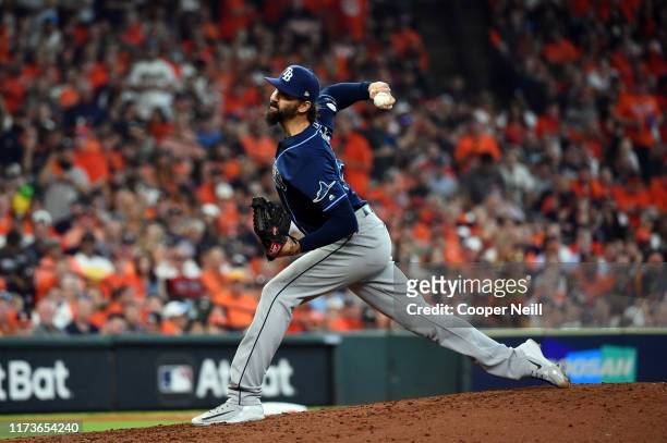 Chaz Roe of the Tampa Bay Rays pitches during the ALDS Game 1 between the Tampa Bay Rays and the Houston Astros at Minute Maid Park on Friday,...