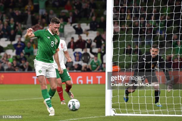 Alan Browne of Ireland scores his sides first goal during the International Friendly match between Republic of Ireland and Bulgaria at Aviva Stadium...