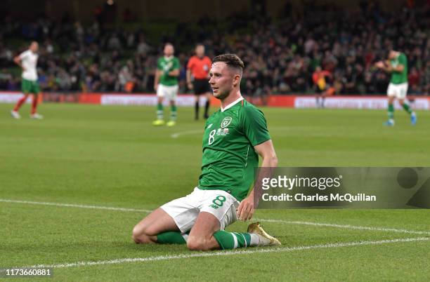 Alan Browne of Ireland celebrates after he scores his sides first goal during the International Friendly match between Republic of Ireland and...