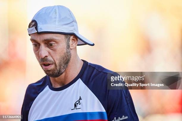 Paolo Lorenzi of Italy looks on during his Mens round of 32 match against Nicolas Alvarez of Peru on day two of the ATP Sevilla Chalenger at Real...