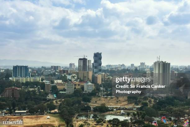 aerial skyline of nairobi with several skyscrapers in kenya, africa - nairobi stock-fotos und bilder