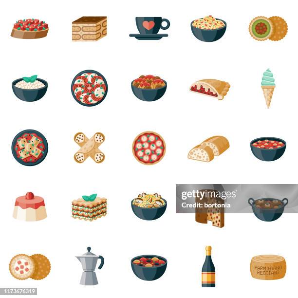 illustrations, cliparts, dessins animés et icônes de ensemble d'icônes alimentaires italiennes - ciabatta