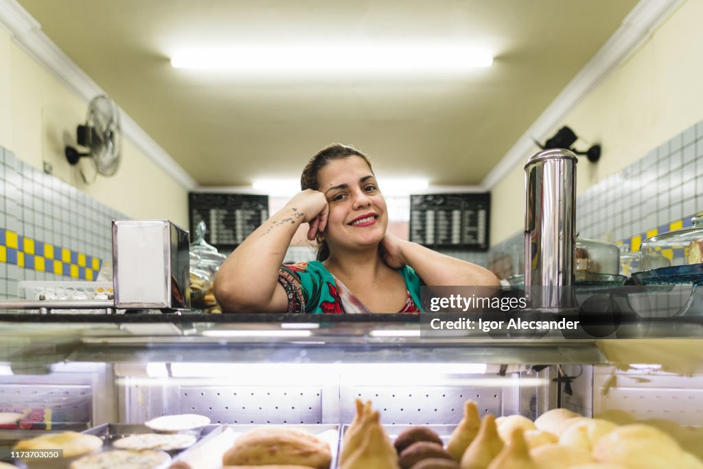 Portrait of a diner owner in Brazil