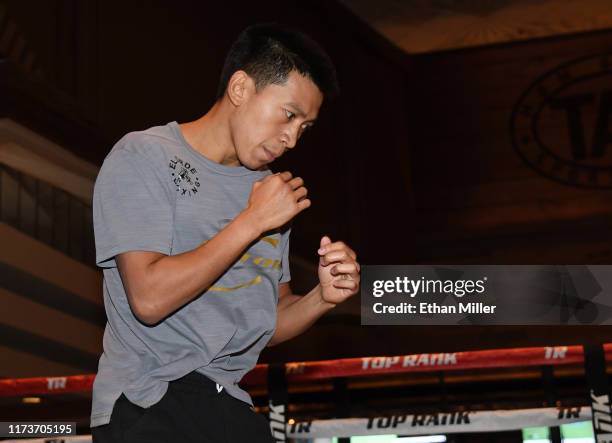 Boxer Juan Miguel Elorde works out at MGM Grand Hotel & Casino on September 10, 2019 in Las Vegas, Nevada. Elorde will challenge WBO super...