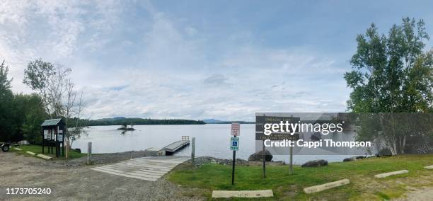 lake umbagog boat ramp area near errol,new hampshire usa - boat launch stockfoto's en -beelden