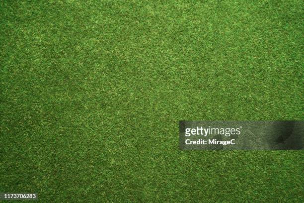 green turf texture - overhead view fotografías e imágenes de stock