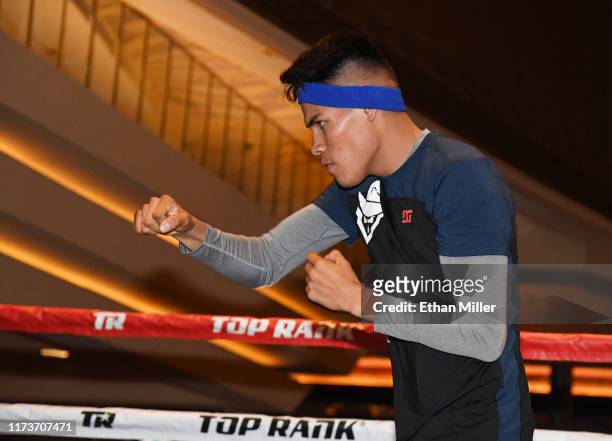 Super bantamweight champion Emanuel Navarrete works out at MGM Grand Hotel & Casino on September 10, 2019 in Las Vegas, Nevada. Navarrete will defend...