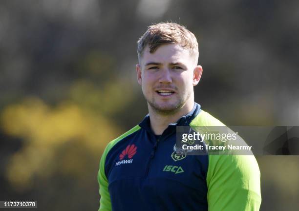 Hudson Young of the Raiders during a Canberra Raiders NRL training session at Raiders HQ on September 11, 2019 in Canberra, Australia.