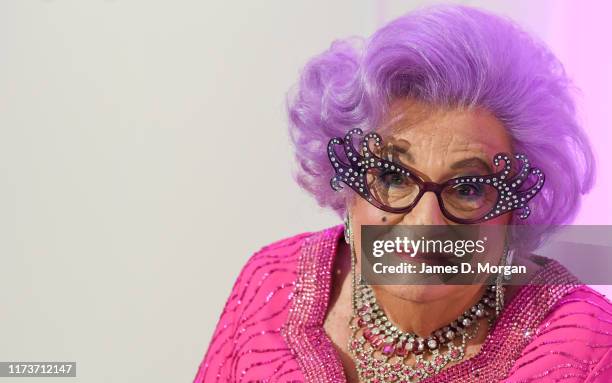 Dame Edna Everage attends a morning high tea for media on September 11, 2019 in Sydney, Australia. The grand dame of world theatre today announced...