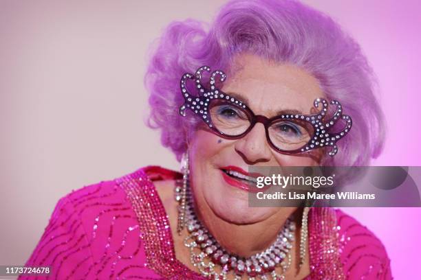 Dame Edna Everage hosts high tea ahead of her My Gorgeous Life national tour on September 11, 2019 in Sydney, Australia.