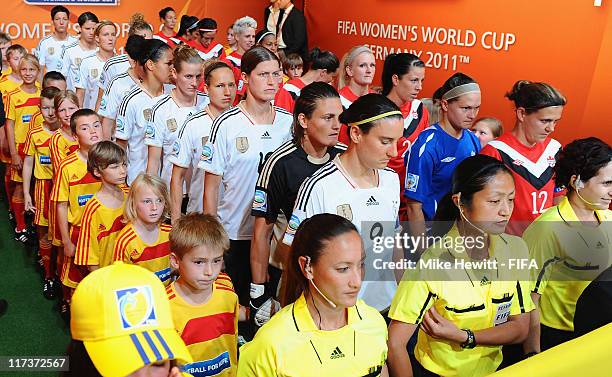 The teams line up in the tunnel prior to the FIFA Women's World Cup 2011 Group A match between Germany and Canada at Olympic Stadium on June 26, 2011...