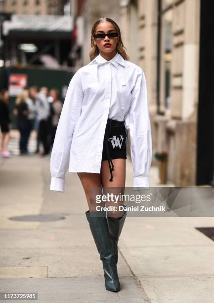 Jasmine Sanders is seen outside the Vera Wang show during New York Fashion Week S/S20 on September 10, 2019 in New York City.