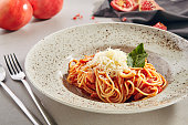 Classical Italian spaghetti with Amatriciana sauce