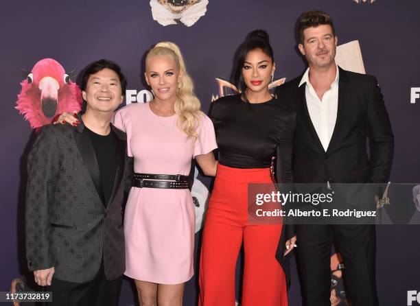 Ken Jeong, Jenny McCarthy, Nicole Scherzinger and Robin Thicke attend the premiere of Fox's "The Masked Singer" Season 2 at The Bazaar at the SLS...