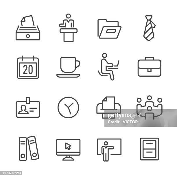 office icons set - line series - train clock stock illustrations