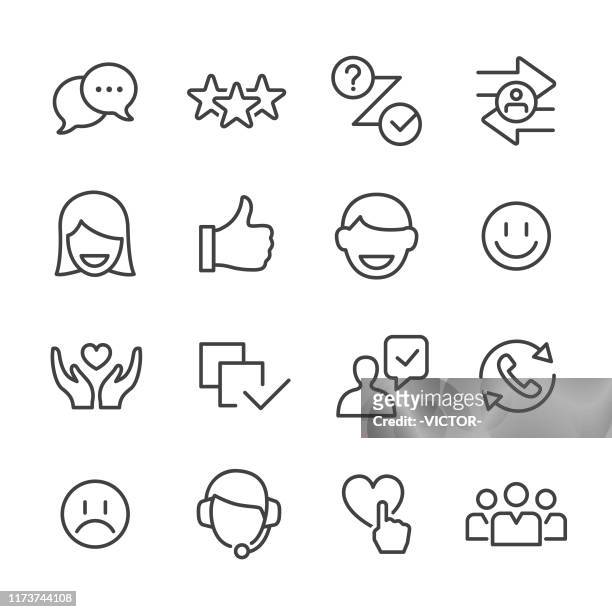 ilustraciones, imágenes clip art, dibujos animados e iconos de stock de iconos de relación con el cliente - serie de líneas - improvisar