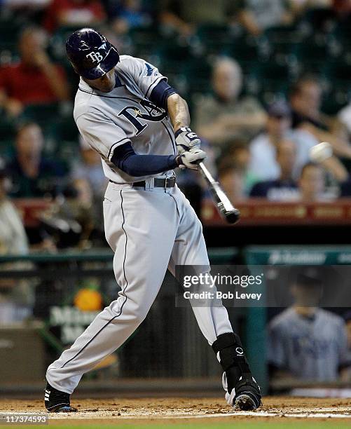 Upton of the Tampa Bay Rays hits a three run home run in the first inning against the Houston Astros at Minute Maid Park on June 26, 2011 in Houston,...