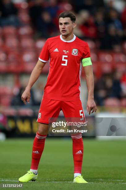 Regan Poole of Wales during the international friendly match between U21 Wales and U21 Germany at Racecourse Ground on September 10, 2019 in Wrexham,...