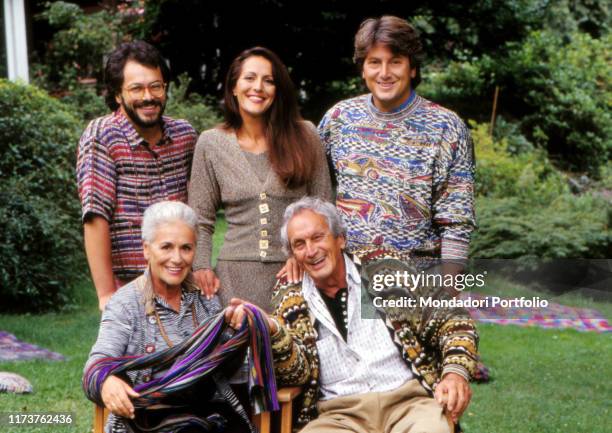 Italian fashion designer Ottavio Missoni and his wife Rosita Jelmini with their children Vittorio, Luca and Angela. 1990s