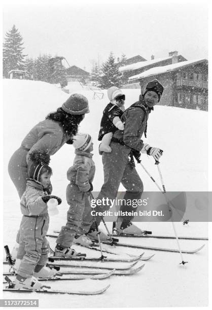 Silvia and Carl Gustaf of Sweden with their family in Verbier, 1983