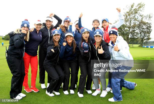 Team USA celebrate after winning the PING Junior Solheim Cup with Morgan Pressel, Juli Inkster and Wendy Ward of Team USA during Preview Day 3 of The...