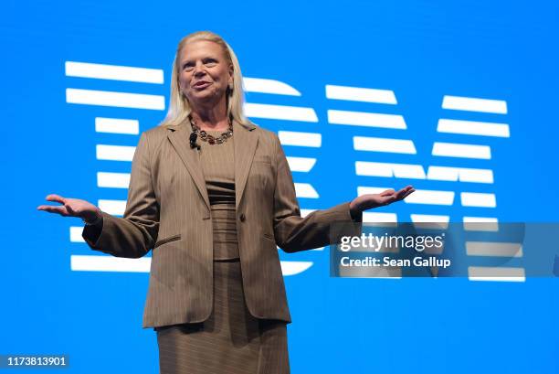 Ginni Rometty, CEO of IBM, speaks during the press days at the 2019 IAA Frankfurt Auto Show on September 11, 2019 in Frankfurt am Main, Germany. The...