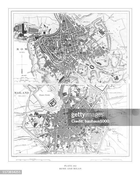 rome and milan engraving antique illustration, published 1851 - milan map stock illustrations