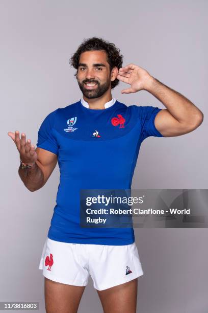 Yoann Huget of France poses for a portrait during the France Rugby World Cup 2019 squad photo call on September 10, 2019 in Fujiyoshida, Yamanashi,...