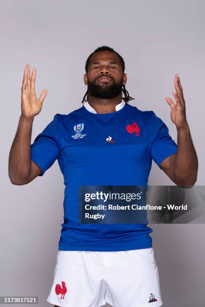 Alivereti Raka of France poses for a portrait during the France Rugby World Cup 2019 squad photo call on September 10, 2019 in Fujiyoshida,...