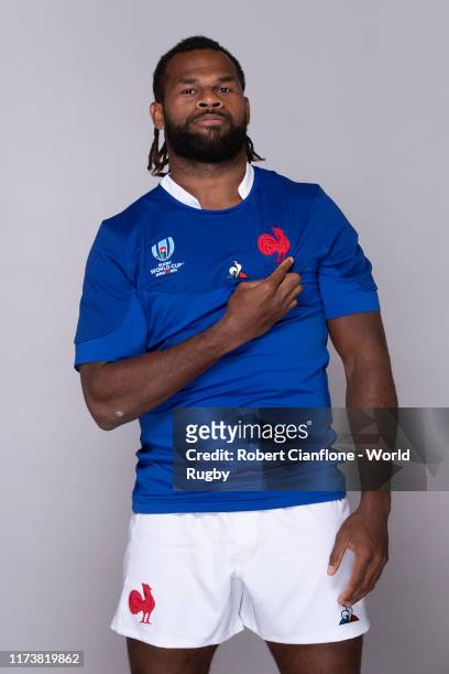 Alivereti Raka of France poses for a portrait during the France Rugby World Cup 2019 squad photo call on September 10, 2019 in Fujiyoshida,...