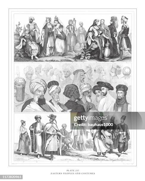 stockillustraties, clipart, cartoons en iconen met oosterse volkeren en kostuums gravure antieke illustratie, gepubliceerd 1851 - sect