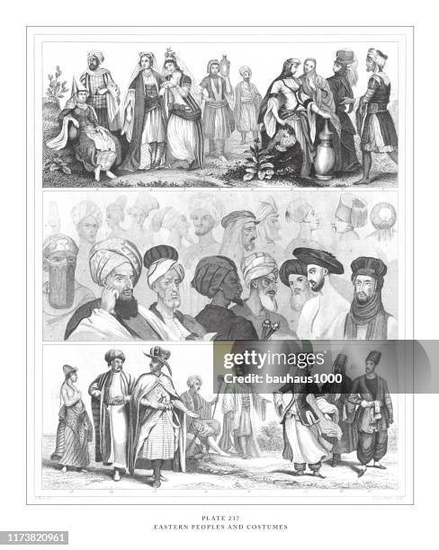 eastern peoples and costumes engraving antique illustration, published 1851 - sect stock illustrations