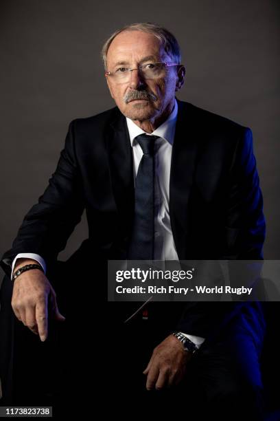 Jacques Brunel, Head Coach of France poses for a portrait during the France Rugby World Cup 2019 squad photo call on September 10, 2019 in...