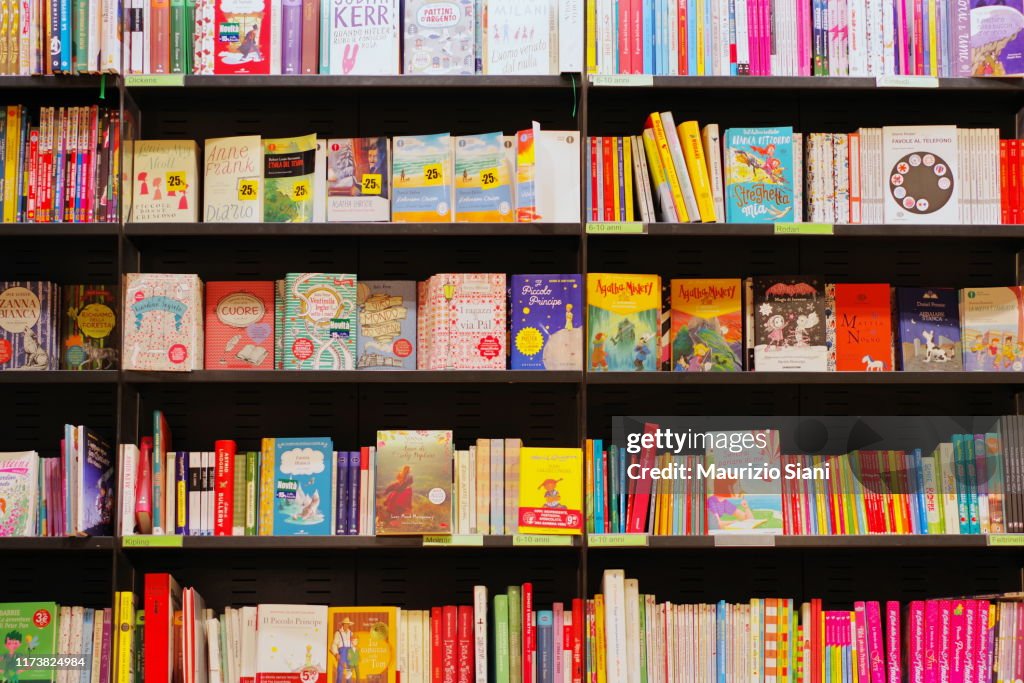 Books on shelves in bookstore