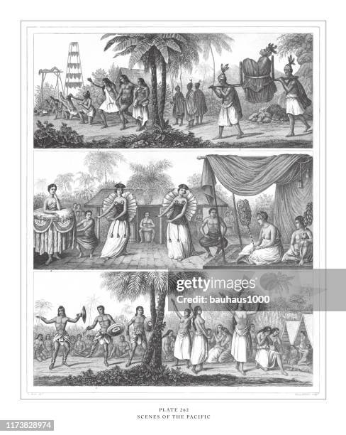 ilustrações, clipart, desenhos animados e ícones de cenas do pacífico gravura ilustração antiga, publicado em 1851 - kiribati