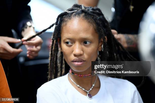 Adesuwa Aighewi prepares backstage during the Michael Kors Collection Spring 2020 Runway Show on September 11, 2019 in Brooklyn City.