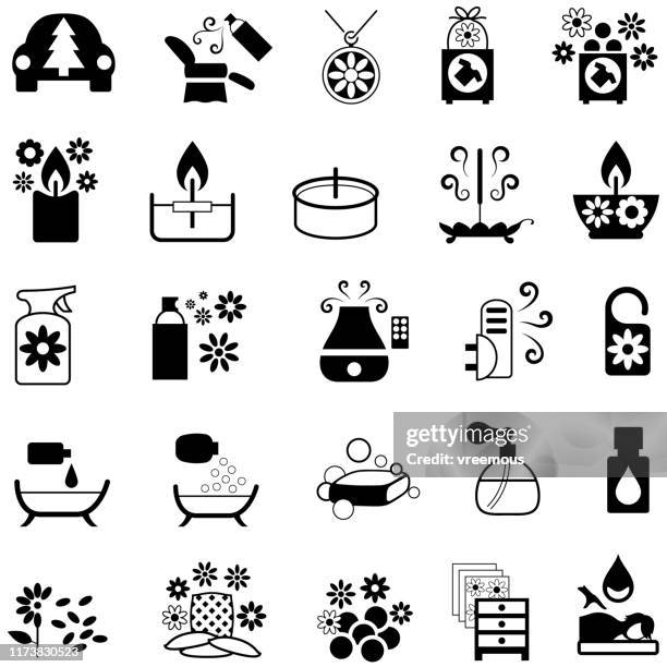 stockillustraties, clipart, cartoons en iconen met luchtverfrissers en geurende producten iconen - air freshener