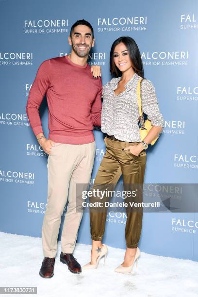 Filippo Magnini and Giorgia Palmas attend the Falconeri fashion show on September 11, 2019 in Verona, Italy.