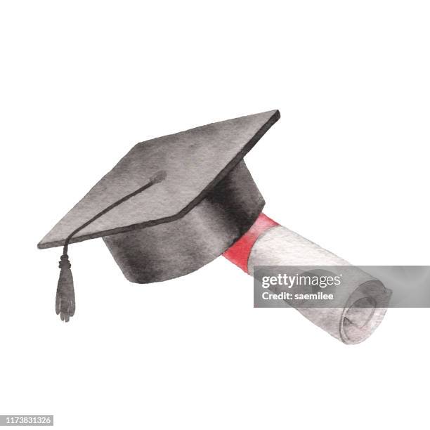 aquarell graduate hut - school classe picture stock-grafiken, -clipart, -cartoons und -symbole