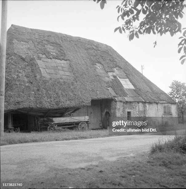 Muhen, rebuilding of the completely burnt down thatched house, 1962