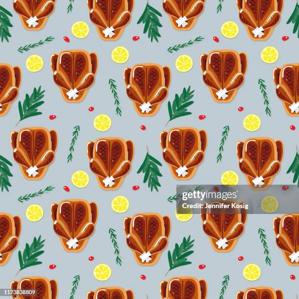 seamless roasted dinner illustration pattern - fruit loops stock illustrations