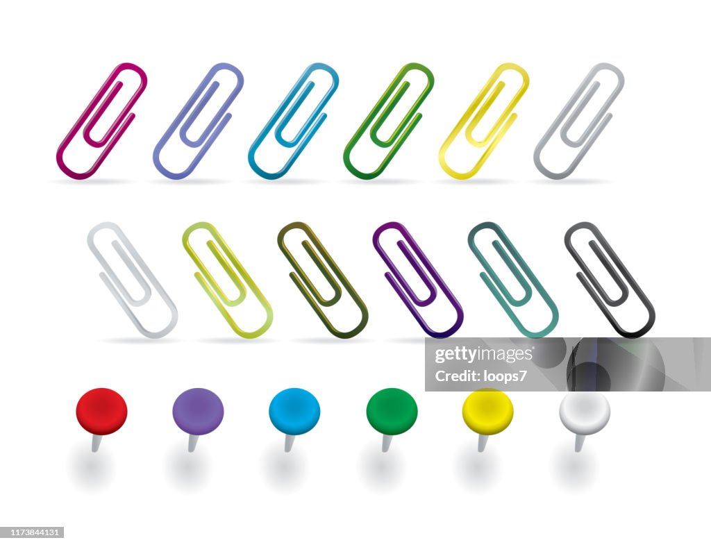 Clip de papel y colección colorida de Thumbtack