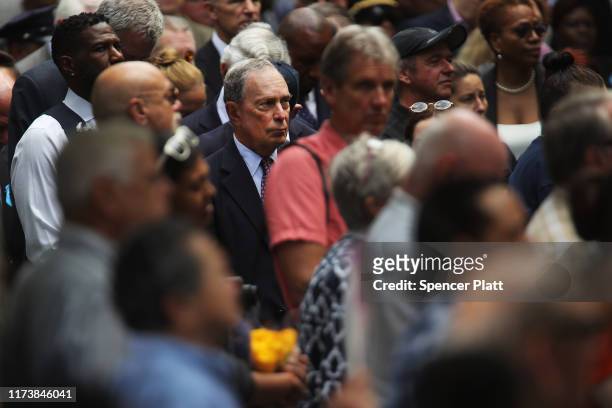 Former New York City Mayor Michael Bloomberg participates in ceremonies at the National September 11 Memorial on September 11, 2019 in New York City....