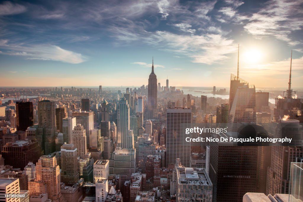 Helicopter aerial view of New York City