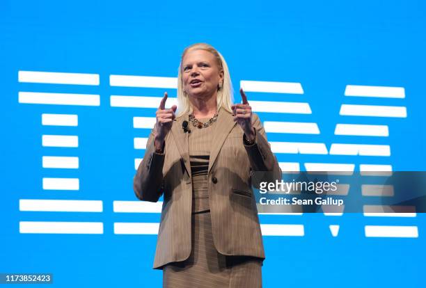 Ginni Rometty, CEO of IBM, speaks during the press days at the 2019 IAA Frankfurt Auto Show on September 11, 2019 in Frankfurt am Main, Germany. The...