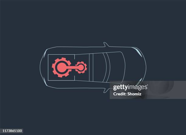ilustraciones, imágenes clip art, dibujos animados e iconos de stock de icono de coche (vista desde arriba) - mechanical drawing car