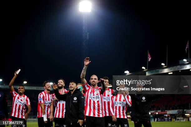 Bryan Smeets of Sparta Rotterdam, celebrate the victory after the game during the Dutch Eredivisie match between Sparta v Fc Twente at the Sparta...