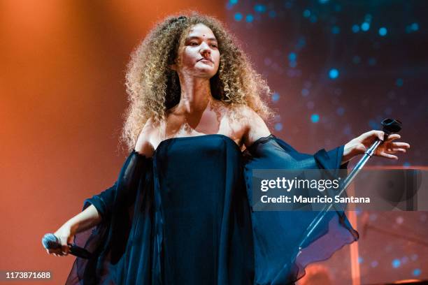 Vitoria Falcao of Anavitoria performs live on stage during day 6 of Rock In Rio Music Festival at Cidade do Rock on October 5, 2019 in Rio de...