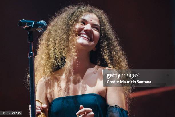 Vitoria Falcao of Anavitoria performs live on stage during day 6 of Rock In Rio Music Festival at Cidade do Rock on October 5, 2019 in Rio de...